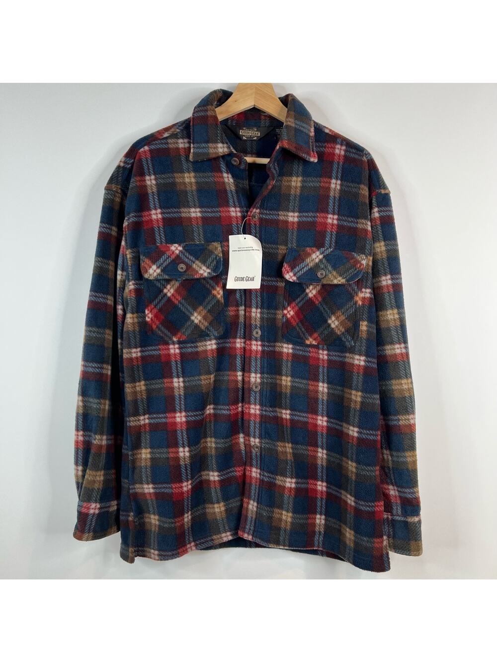 Guide Gear Polar Fleece Button Front Shirt Mens Medium Blue Red Plaid New NWT